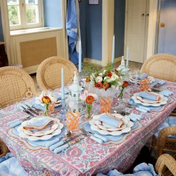 Mrs. Alice Table Linen Sets|Sylvie Blue And Orange Placemats & Napkins (Set Of 4)