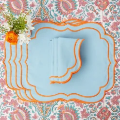 Mrs. Alice Table Linen Sets|Sylvie Blue And Orange Placemats & Napkins (Set Of 4)