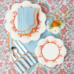 Mrs. Alice Table Linen Sets|Sylvie Blue And Orange Placemats & Napkins (Set Of 4)