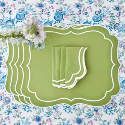 Mrs. Alice Napkins|Sylvie Green Embroidered Napkins (Set Of 4)