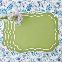 Mrs. Alice Placemats|Sylvie Green Embroidered Placemats (Set Of 4)