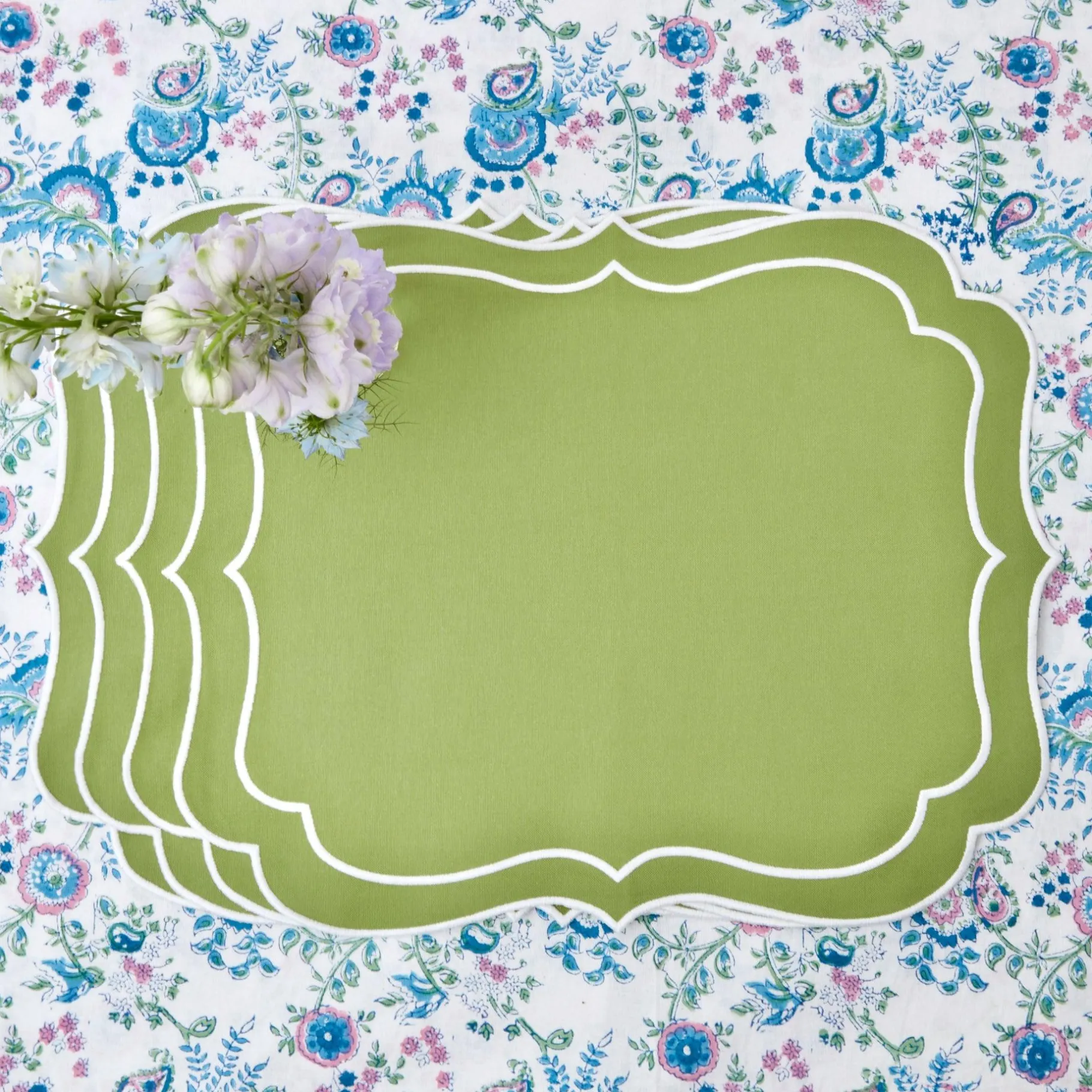 Mrs. Alice Placemats|Sylvie Green Embroidered Placemats (Set Of 4)