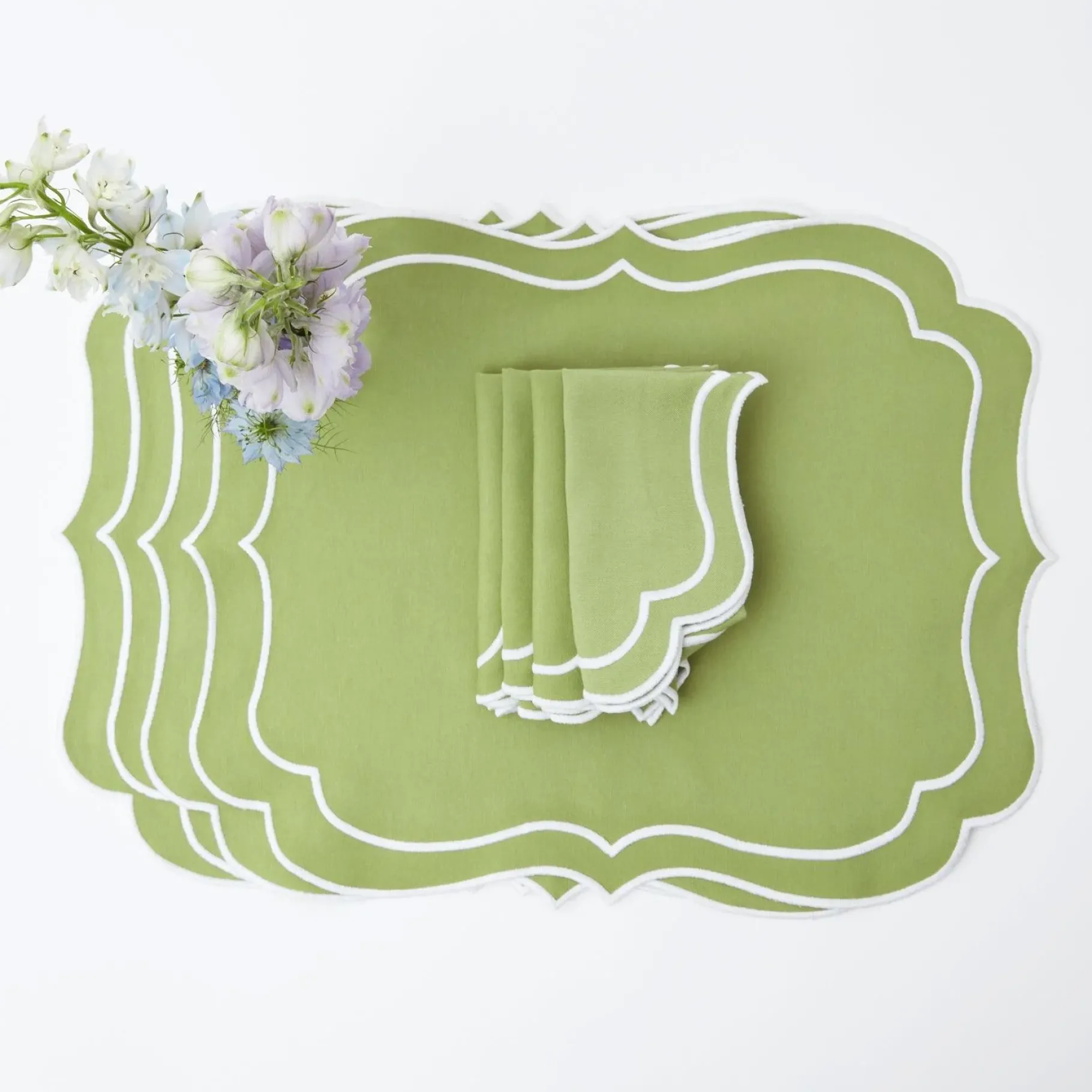 Mrs. Alice Placemats|Sylvie Green Embroidered Placemats (Set Of 4)