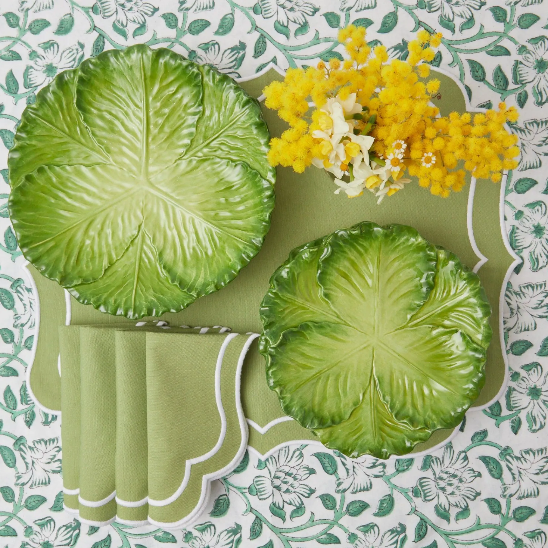 Mrs. Alice Placemats|Sylvie Green Embroidered Placemats (Set Of 4)