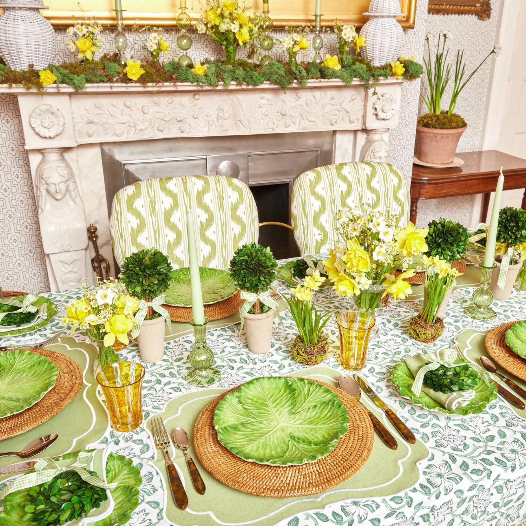 Mrs. Alice Placemats|Sylvie Green Embroidered Placemats (Set Of 4)