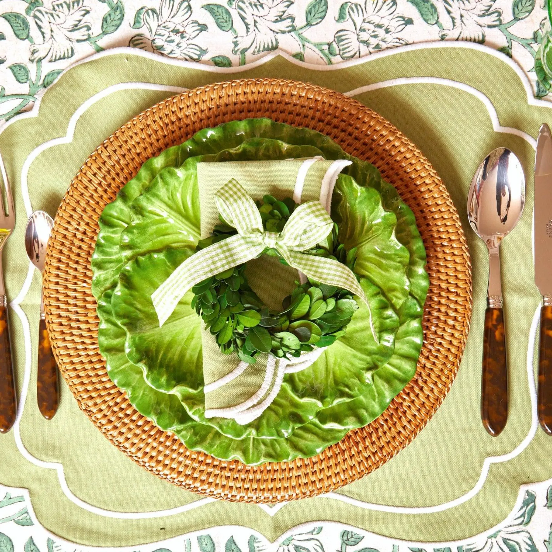 Mrs. Alice Placemats|Sylvie Green Embroidered Placemats (Set Of 4)