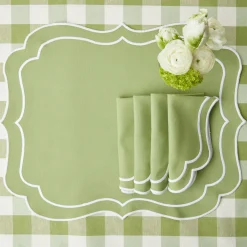 Mrs. Alice Placemats|Sylvie Green Embroidered Placemats (Set Of 4)
