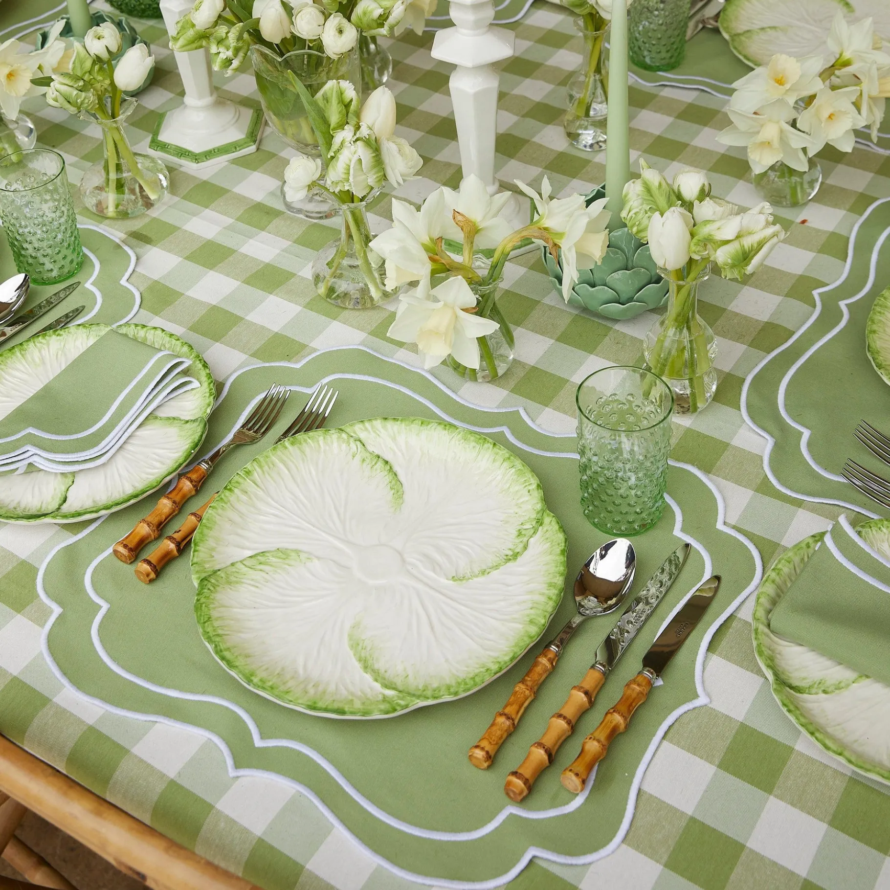 Mrs. Alice Placemats|Sylvie Green Embroidered Placemats (Set Of 4)