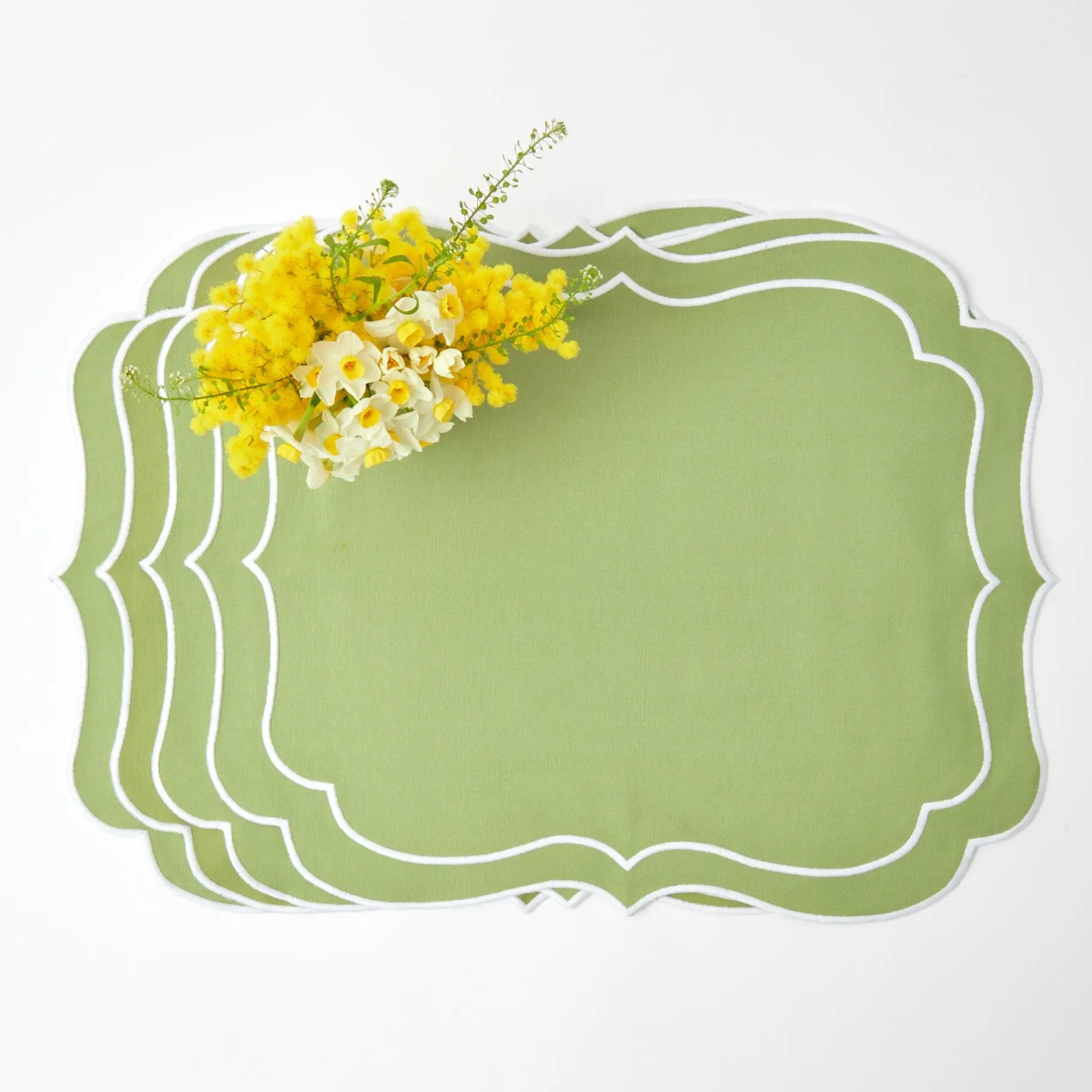 Mrs. Alice Placemats|Sylvie Green Embroidered Placemats (Set Of 4)