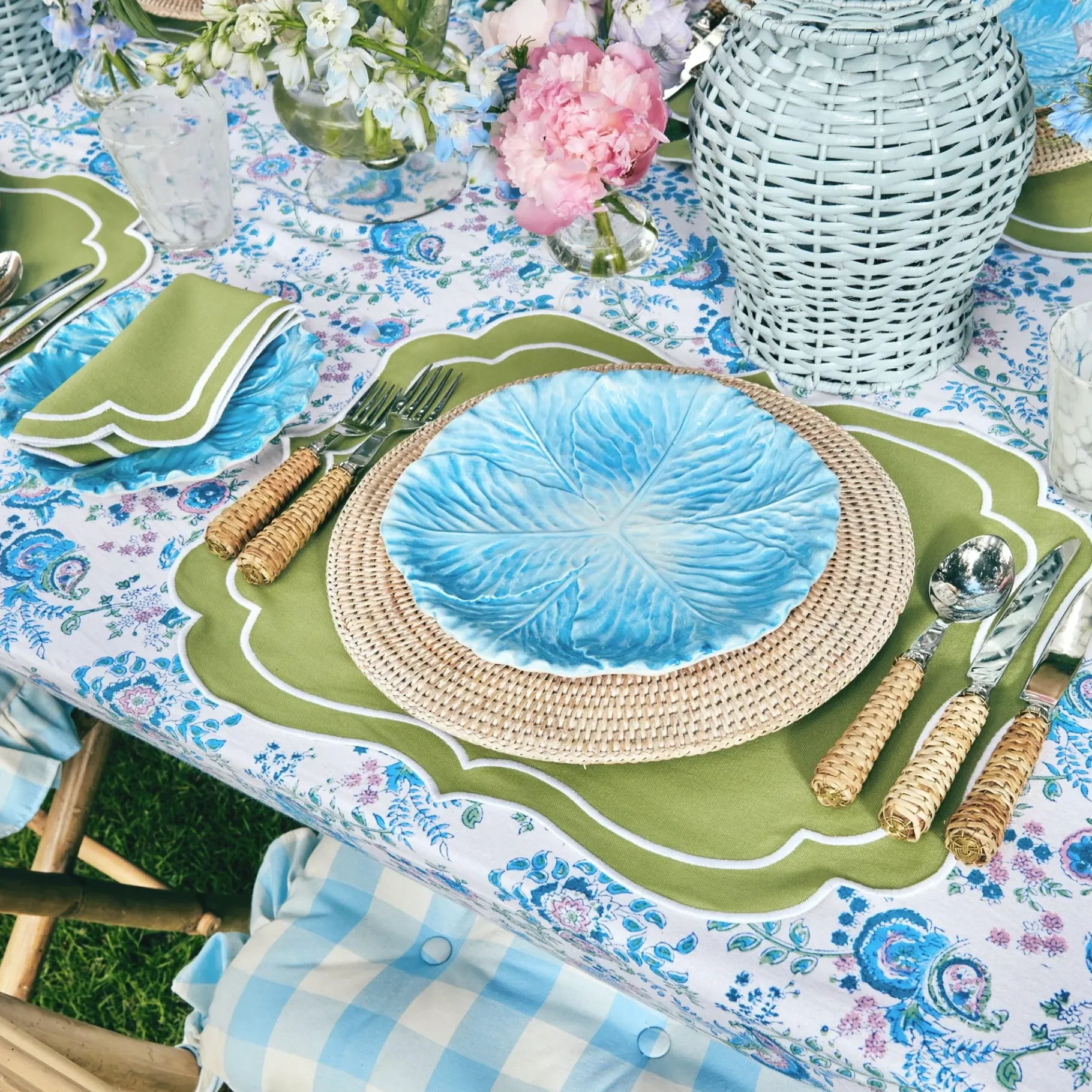 Mrs. Alice Placemats|Sylvie Green Embroidered Placemats (Set Of 4)