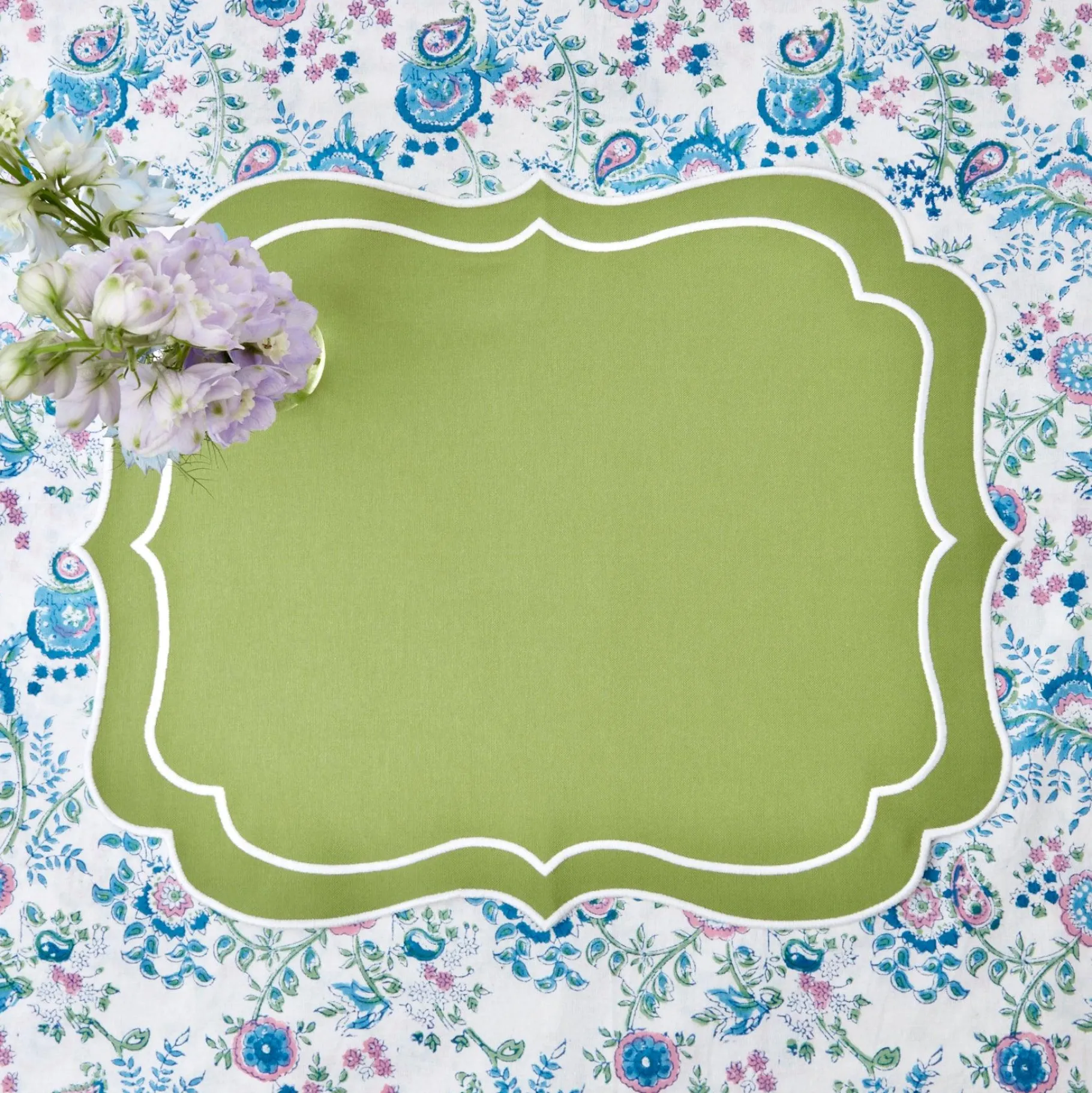 Mrs. Alice Placemats|Sylvie Green Embroidered Placemats (Set Of 4)