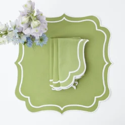 Mrs. Alice Table Linen Sets|Sylvie Green Embroidered Placemats & Napkins (Set Of 4)