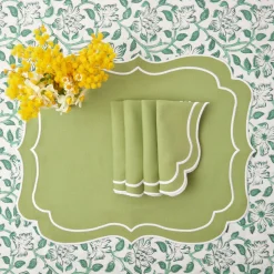 Mrs. Alice Table Linen Sets|Sylvie Green Embroidered Placemats & Napkins (Set Of 4)