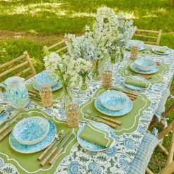 Mrs. Alice Table Linen Sets|Sylvie Green Embroidered Placemats & Napkins (Set Of 4)