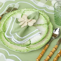 Mrs. Alice Table Linen Sets|Sylvie Green Embroidered Placemats & Napkins (Set Of 4)