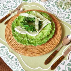 Mrs. Alice Table Linen Sets|Sylvie Green Embroidered Placemats & Napkins (Set Of 4)
