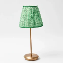 Mrs. Alice Lamps & Lighting|Tall Rechargeable Lamp With Green Lotus Lampshade