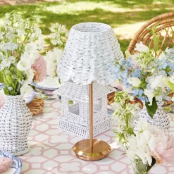 Mrs. Alice Lamps & Lighting|Tall Rechargeable Lamp With White Seagrass Lampshade