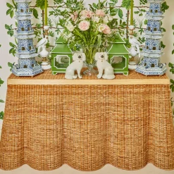 Mrs. Alice Rattan Furniture|Vivienne Rattan Scalloped Console Table