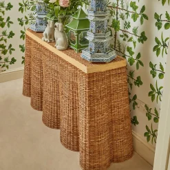 Mrs. Alice Rattan Furniture|Vivienne Rattan Scalloped Console Table