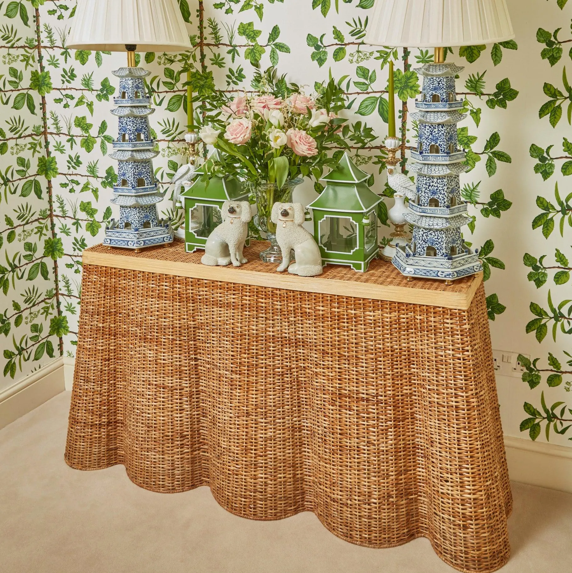 Mrs. Alice Tables|Vivienne Rattan Scalloped Console Table