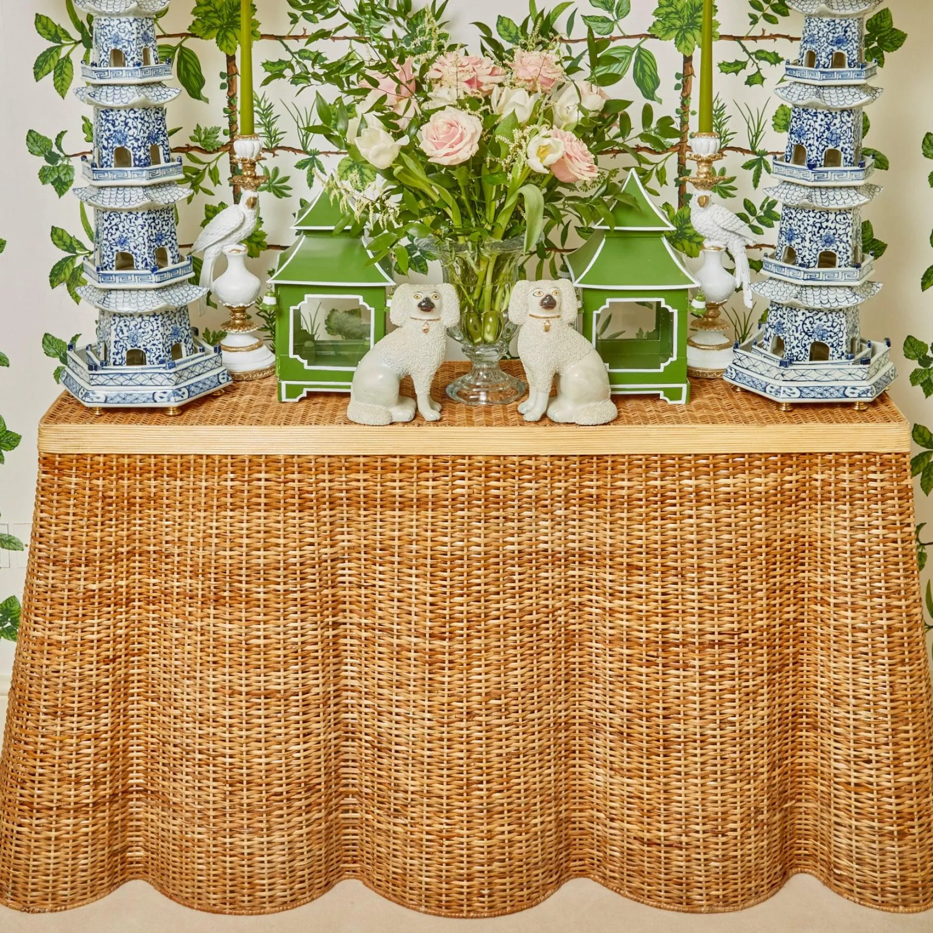 Mrs. Alice Tables|Vivienne Rattan Scalloped Console Table