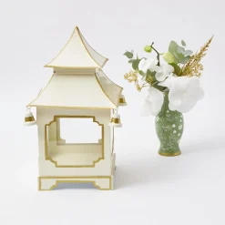 Mrs. Alice Candle Holders|White & Gold Pagoda Lantern
