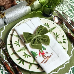 Mrs. Alice Napkins|White Embroidered Skier Napkins (Set Of 4)