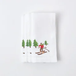 Mrs. Alice Napkins|White Embroidered Skier Napkins (Set Of 4)