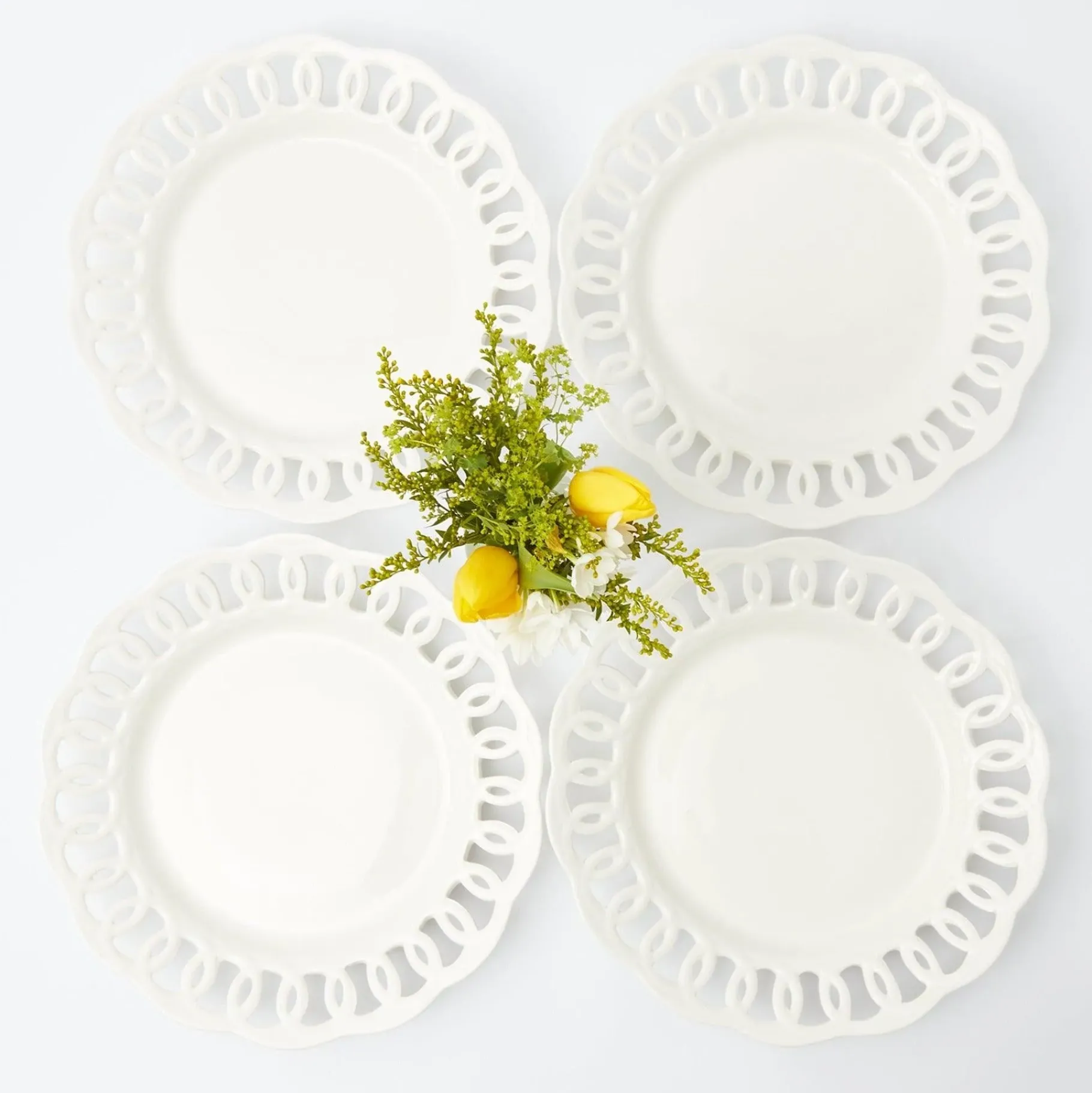 Mrs. Alice Crockery Sets|White Lace Dinner Plates (Set Of 4)
