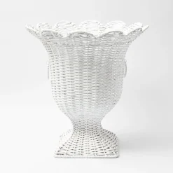 Mrs. Alice Rattan Furniture|White Liliana Scalloped Rattan Urn