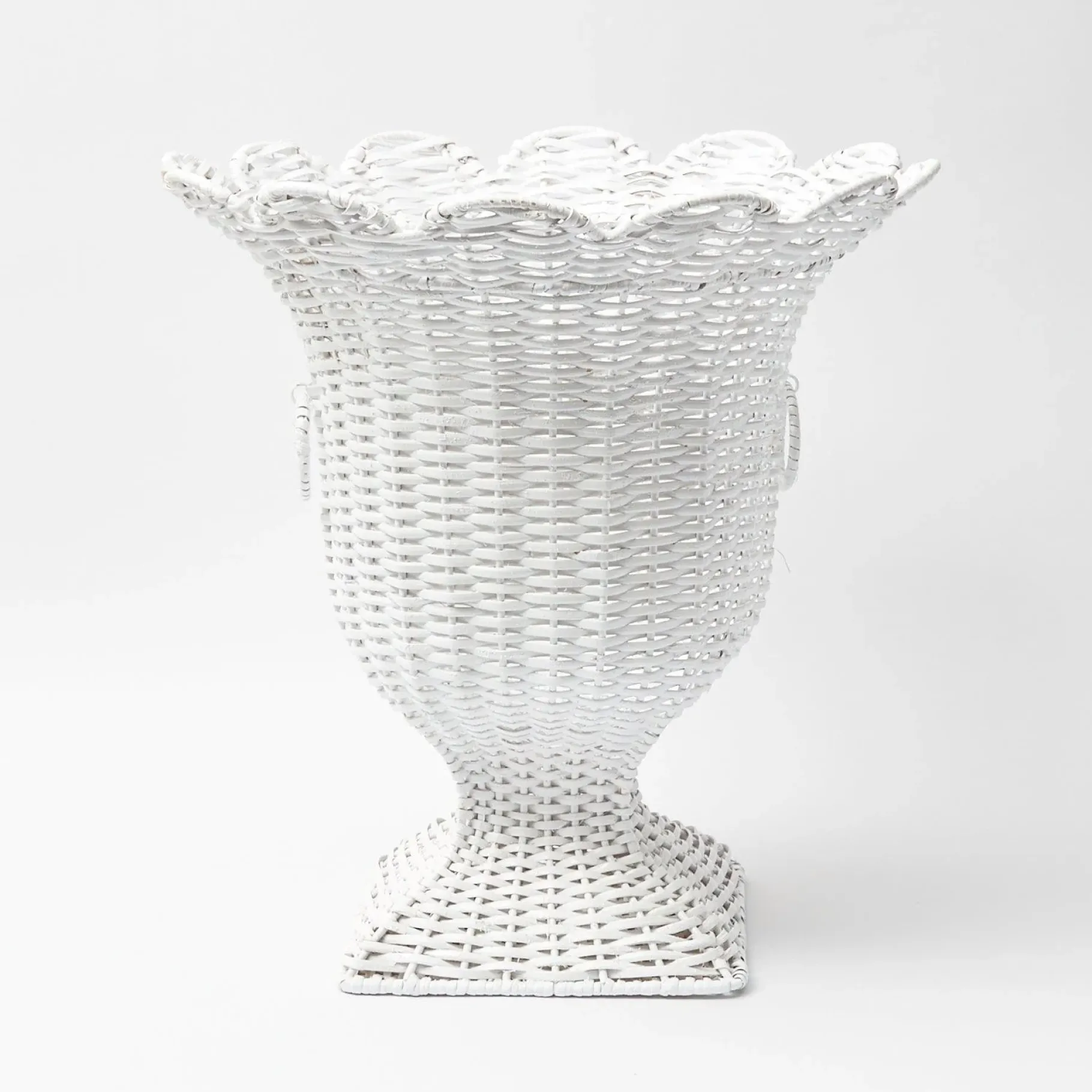 Mrs. Alice Rattan Furniture|White Liliana Scalloped Rattan Urn