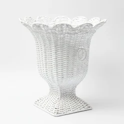Mrs. Alice Rattan Furniture|White Liliana Scalloped Rattan Urn
