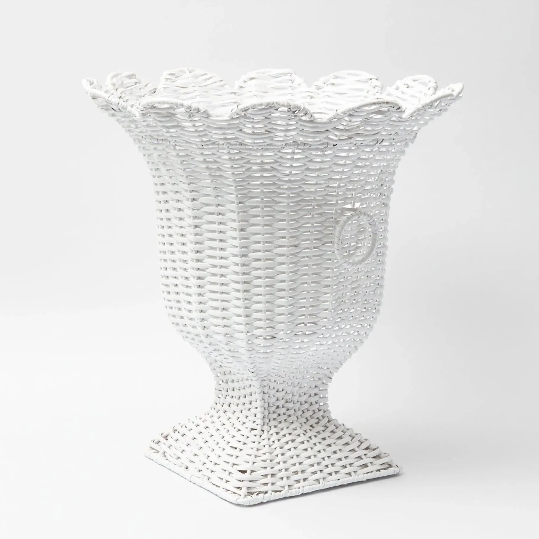 Mrs. Alice Rattan Furniture|White Liliana Scalloped Rattan Urn