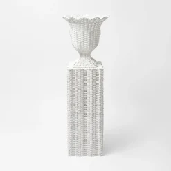 Mrs. Alice Urns & Pedestals|White Liliana Scalloped Rattan Pedestal And Urn
