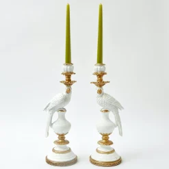 Mrs. Alice Candle Holders|White Parrot Candle Holder (Pair)
