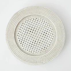 Mrs. Alice Rattan Tableware|White Rattan Charger Plates (Set Of 4)