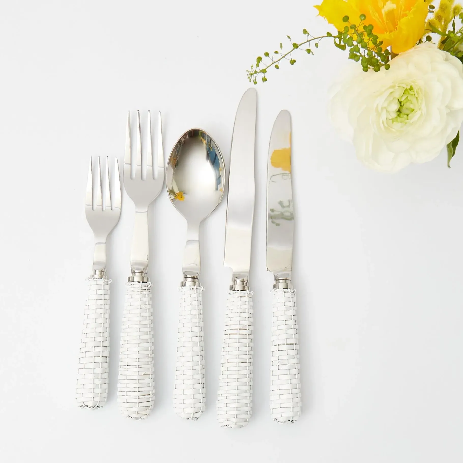Mrs. Alice Cutlery Sets|White Rattan Cutlery (5 Piece)