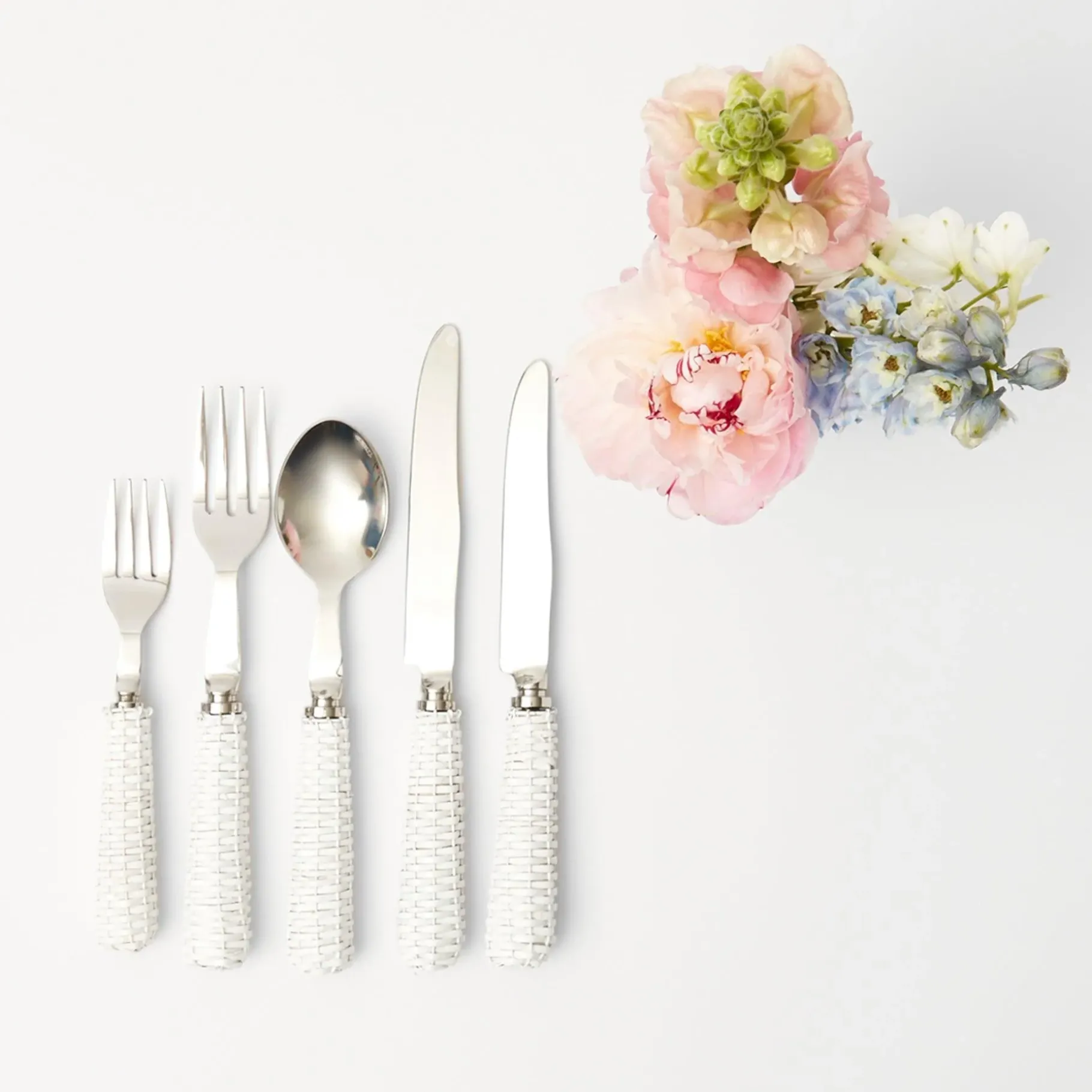 Mrs. Alice Cutlery Sets|White Rattan Cutlery (5 Piece)