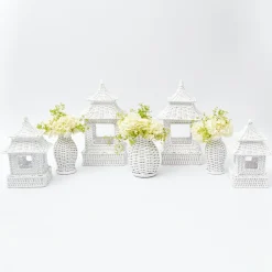 Mrs. Alice Candle Holders|White Rattan Decoration Set