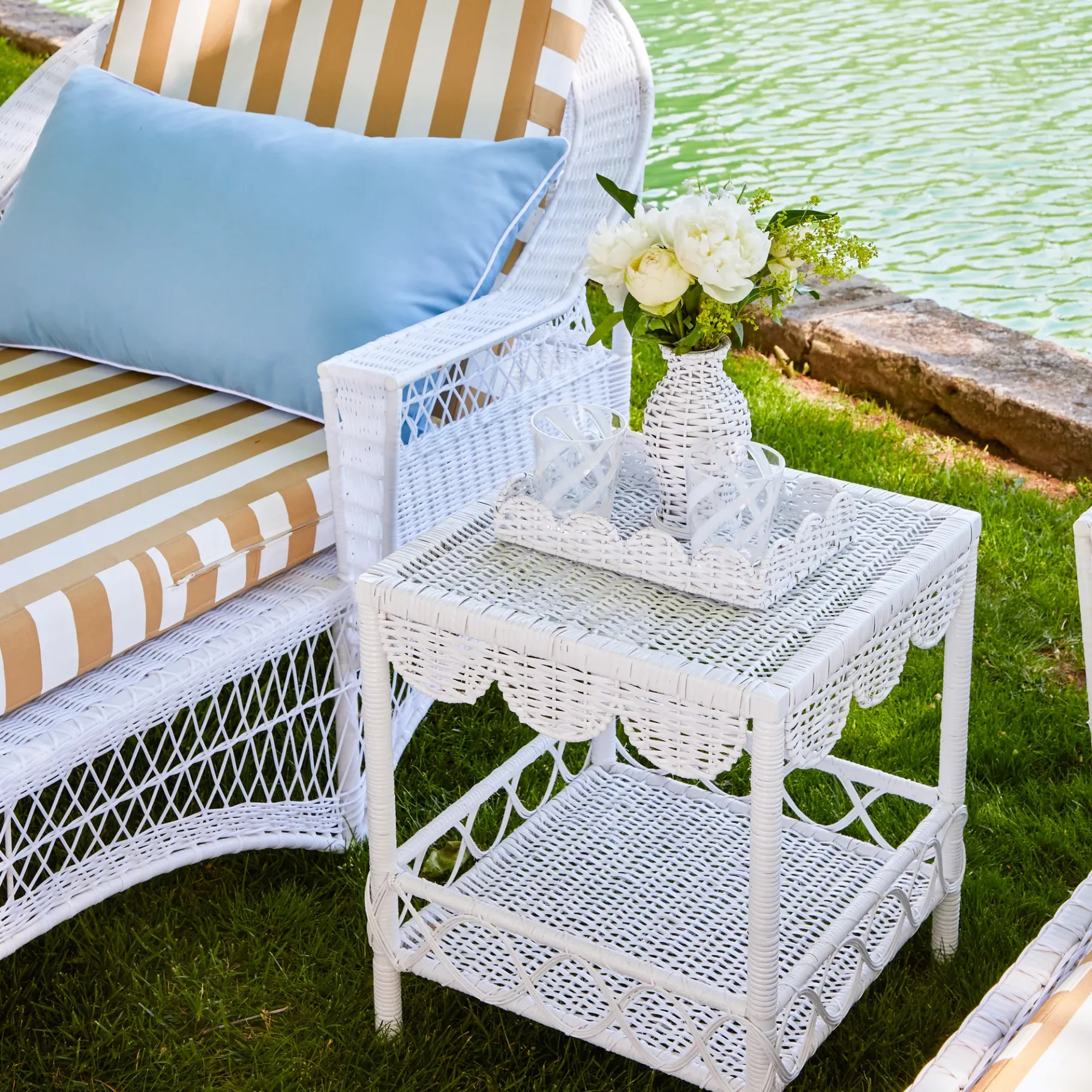Mrs. Alice Tables|White Rattan Outdoor Side Table
