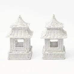 Mrs. Alice Rattan Tableware|White Rattan Pagoda & Urn Vase Set