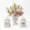 Mrs. Alice Vases|White Rattan Pagoda & Urn Vase Set