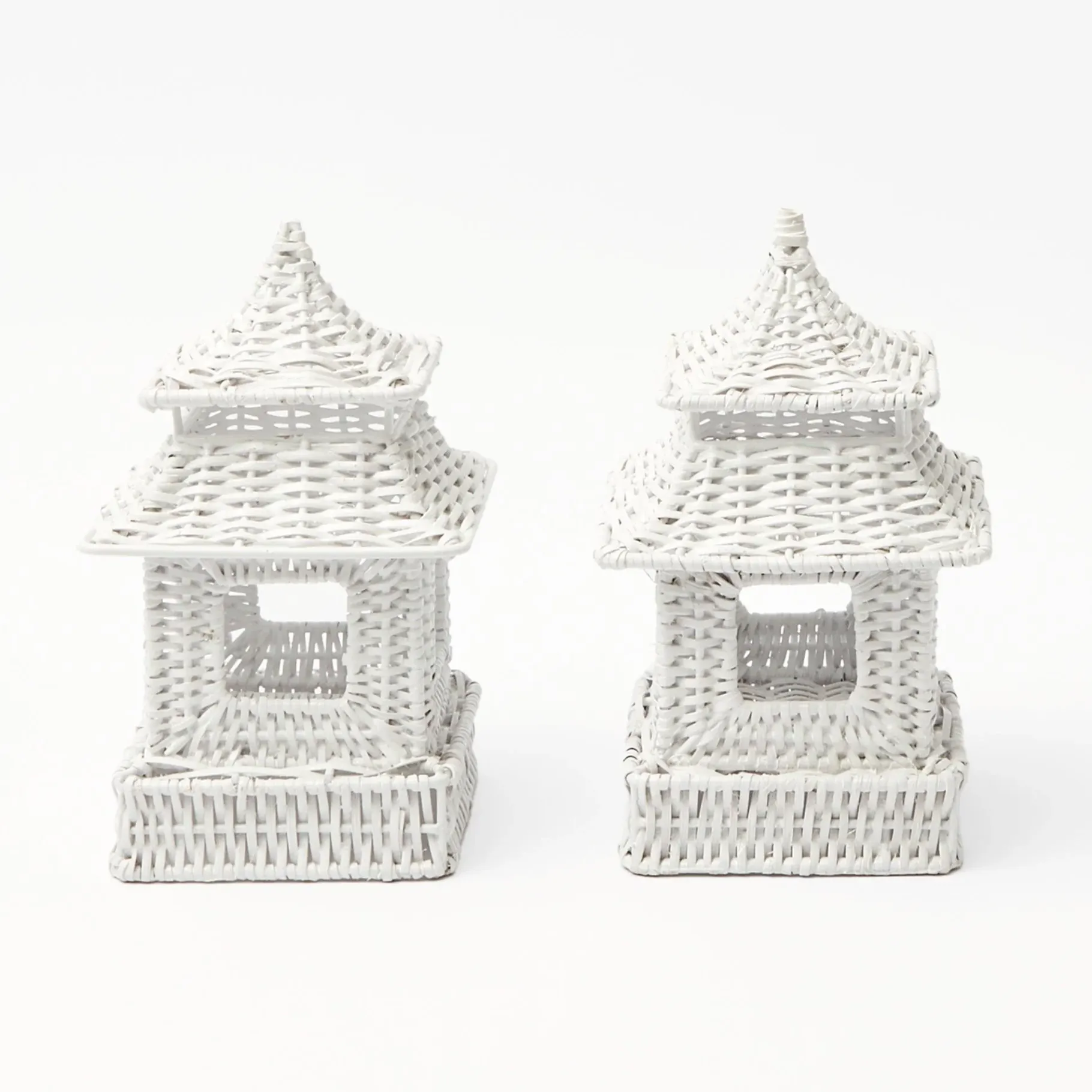 Mrs. Alice Vases|White Rattan Pagoda & Urn Vase Set