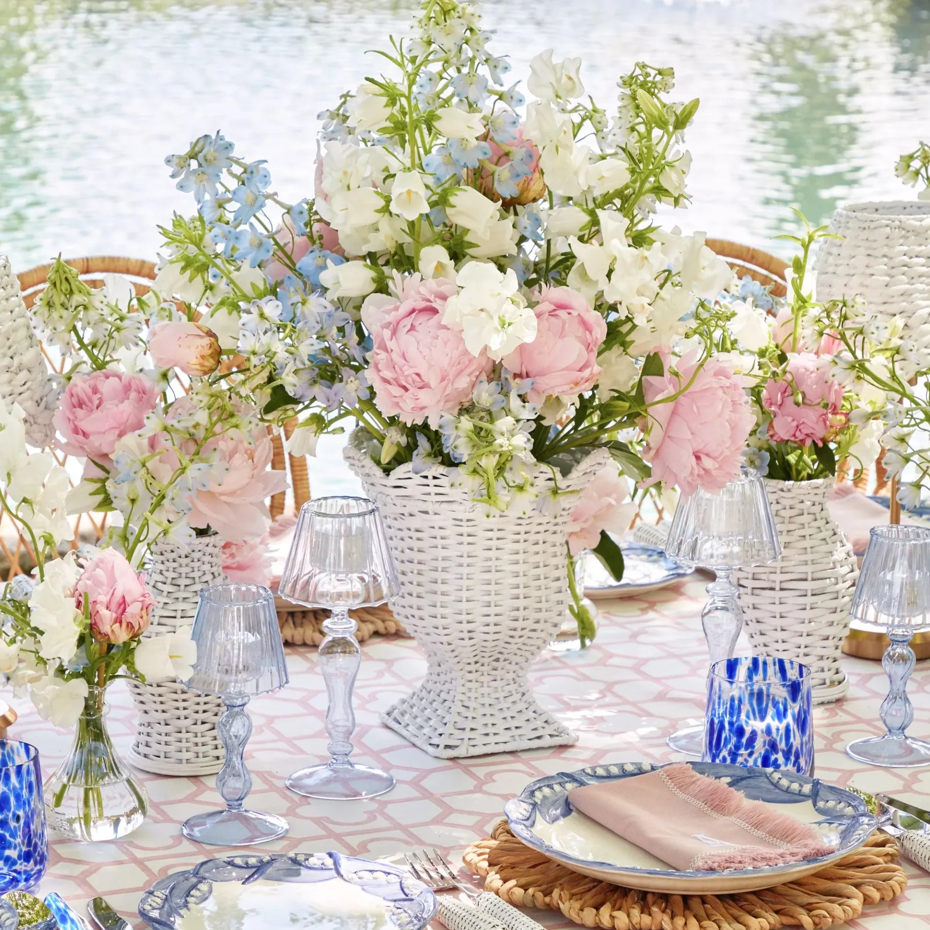 Mrs. Alice Vases|White Rattan Pagoda & Urn Vase Set