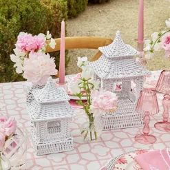 Mrs. Alice Rattan Tableware|White Rattan Pagoda Lantern