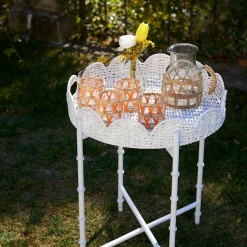 Mrs. Alice Trays & Liners|White Rattan Round Scalloped Tray With Stand
