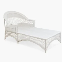 Mrs. Alice Rattan Furniture|White Rattan Sun Lounger With Blue Ikat Cushion