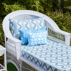 Mrs. Alice Rattan Furniture|White Rattan Sun Lounger With Blue Ikat Cushion