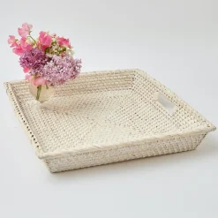 Mrs. Alice Rattan Tableware|White Rattan Tray